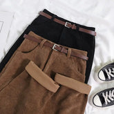 Solid Color Vintage Corduroy High Waist Loose Pants