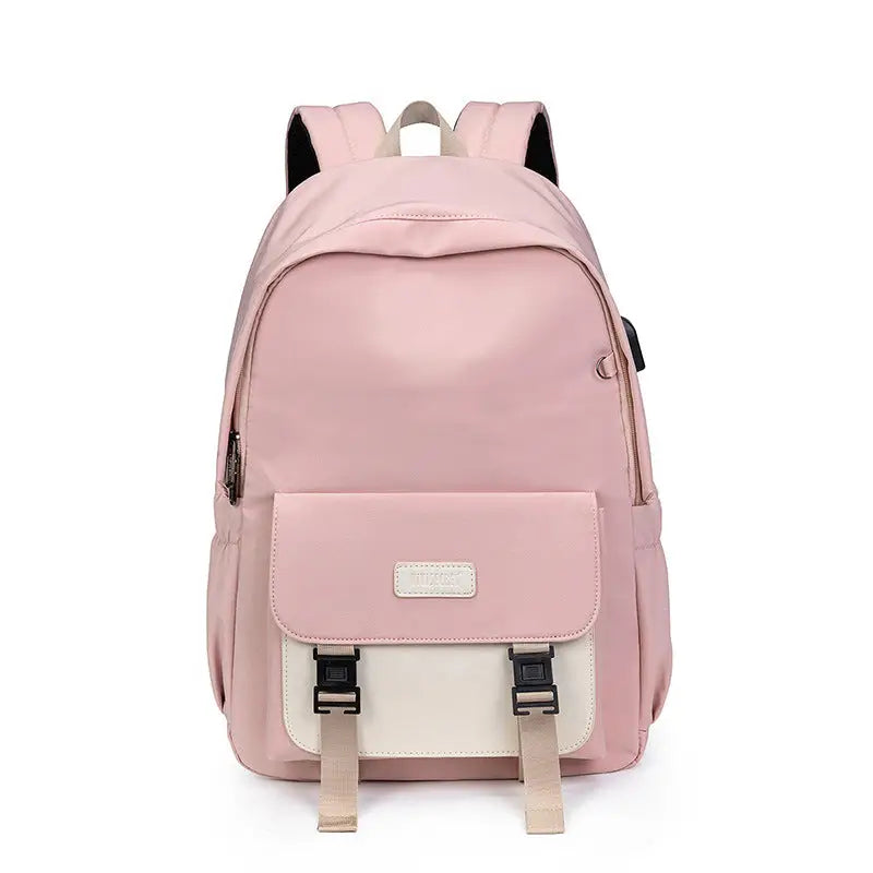 Solid Contrast Color Backpack - Cherry blossom pink