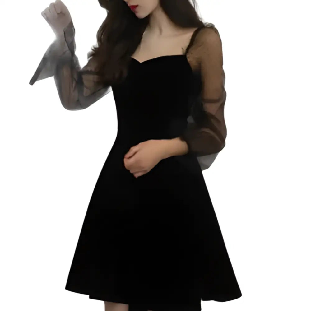 Solid Mesh Flare Sleeve Knee Length Square Collar Dress | UrbanWearOutsiders Solid Mesh Flare Sleeve Knee Length Square Collar Dress | UrbanWearOutsiders