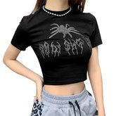 Spider Goth Rhinestone Crop Top