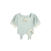 Square Collar Ribber Irregular Short Sleeve Knit Crop Top