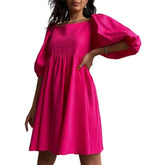 Square Neck Backless Puff Sleeve Loose Dresses
