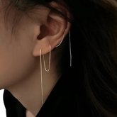 Pendientes colgantes largos con borla y cadena de acero inoxidable