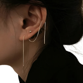 Pendientes colgantes largos con borla y cadena de acero inoxidable