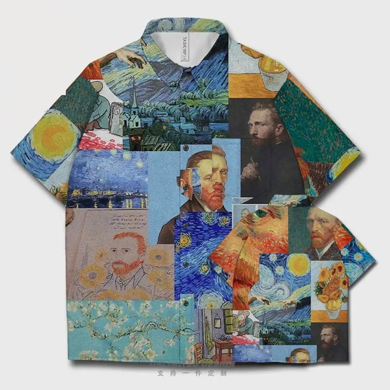 Starry Night Mosaic Paintings Short Sleeve Shirt