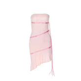 Strapless Ribbon Ruffle Backless Mini Dress
