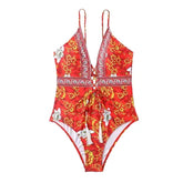 Strapped Patchwork One-Piece Bikini Swimwear