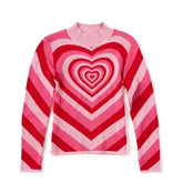 Striped Heart Pink Knitted Sweater
