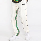 Striped Side Button Patchwork Sweat Pants