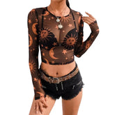 Sun Moon and Stars Mesh Crop Top