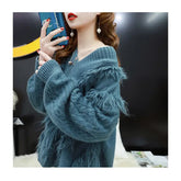Tassel V-neck Solid Color Knitted Sweater