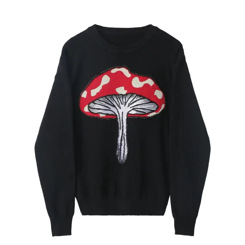Thick Mushroom 3D applique Black Oversize Sweatshirt - S