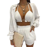 Three-Piece Suit Solid Long-Sleeved T-Shirt and Spring Shorts