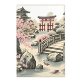 Traditional Japanese Art Scene Area Rug with Zen Garden