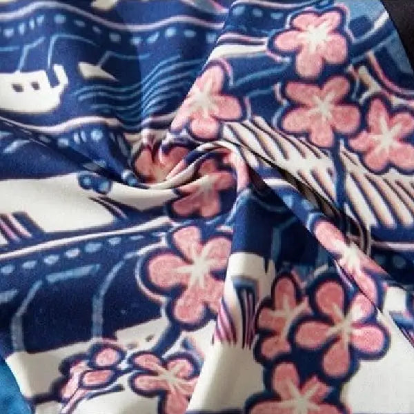 Traditional Japanese Houses Blue 3/4 Sleeve Kimono - KIMONO