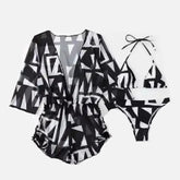 Tropical Print Long Sleeve 3 Piece Bikini