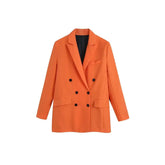 Turn-down Collar Double Breasted Button Long Sleeve Blazer