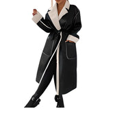 Turn-Down Collar Thick Warm Outerwear Solid Belt Long Coat