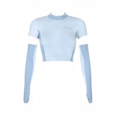 Turtle-neck Crop-Top With Long-sleeve Gloves