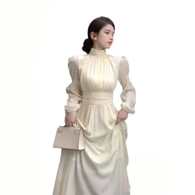 white turtleneck midi dress White Marled Knit Dress - Midi Sweater Dress - Turtleneck Dress