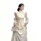 Turtleneck White Long Sleeve Midi Dress