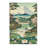 Ukiyo-e Inspired Area Rug with Mount Fuji and Lotus Pond