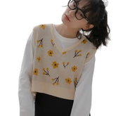 V-neck Flower Knitted Vest