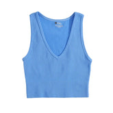 V-Neck Seamless Rib-Knit Sleeveless Crop Top