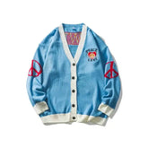 V-Neck Sweater with Letter and Bird Embroidery Sky Blue / M