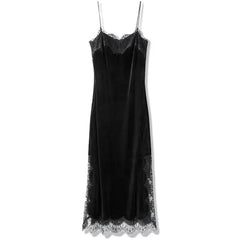 Velvet Goth Vintage Lace Long Dress - Black/Dress / S