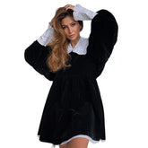 Velvet Mini Dress with Lantern Sleeves and Peter Pan Collar
