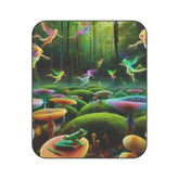 Vibrant Picnic Blanket with Colorful Mushrooms and Frogs