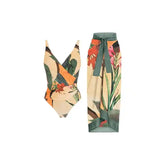 Vintage Floral Print Asymmetric One Piece Bikini Set