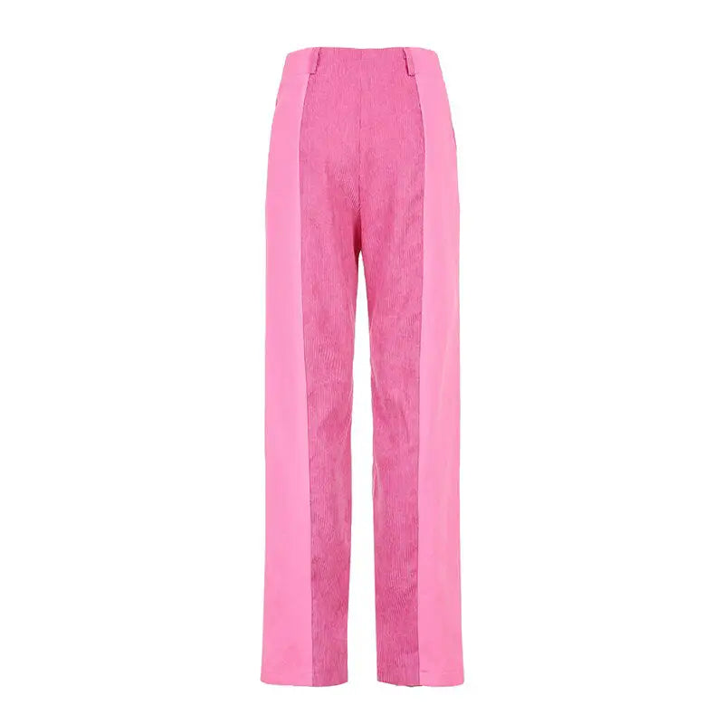 Vintage Patchwork Corduroy Pants - Pink / S