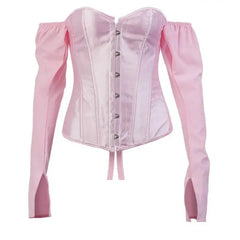 Vintage Shoulder Puff Long Sleeve Corset - Pink / S