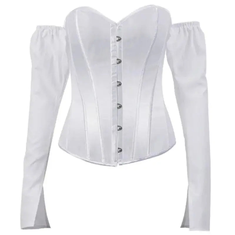 Vintage Shoulder Puff Long Sleeve Corset - White / S