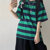 Vintage Striped O-neck Short Sleeve Tshirt