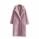 Warm Faux Fur Coat with Fashion Pockets Lavender / S