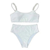 White High Waist Bikini With Pearl Decoration