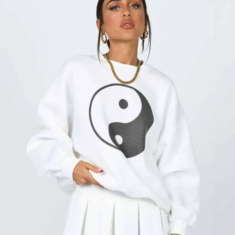 White Yin Yang Oversize Sweatshirt - S - Sweateshirt