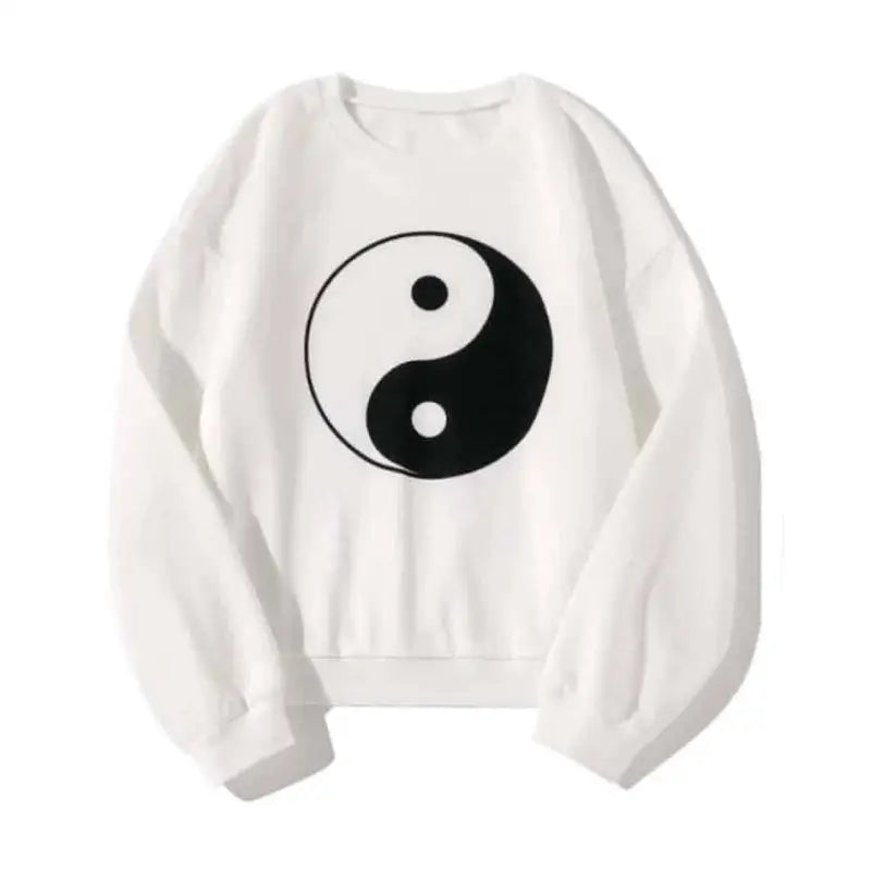 White Yin Yang Oversize Sweatshirt - Sweateshirt