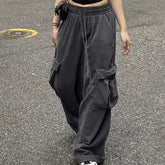 Wide Leg Cargo Pockets Pants High Waist Trouser