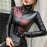 Winter Long Sleeve Turtleneck PU Leather
