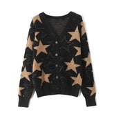 Wool Five Point Star Knitted Cardigan Sweater Stars