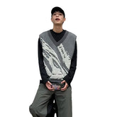 Wool V Collar Beast Concept Vest Sleeveless Outerwear Grey