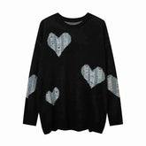 Y2K Ripped Heart Round Neck Oversized Sweatshirts
