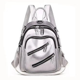 Zipper Pu Travel Razor Rucksack Backpack Silver