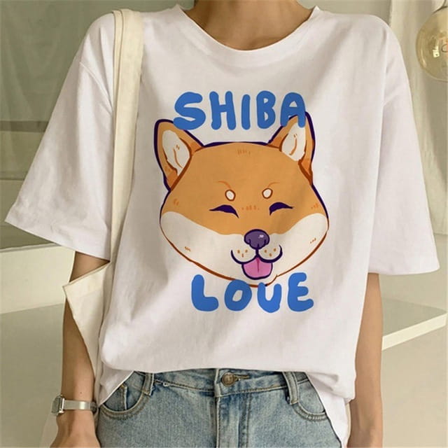 Cute Shiba Inu Print Oversized T-shirt