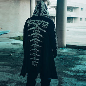 Cyberpunk Jacket windbreaker mid-length over-the-knee Black coat