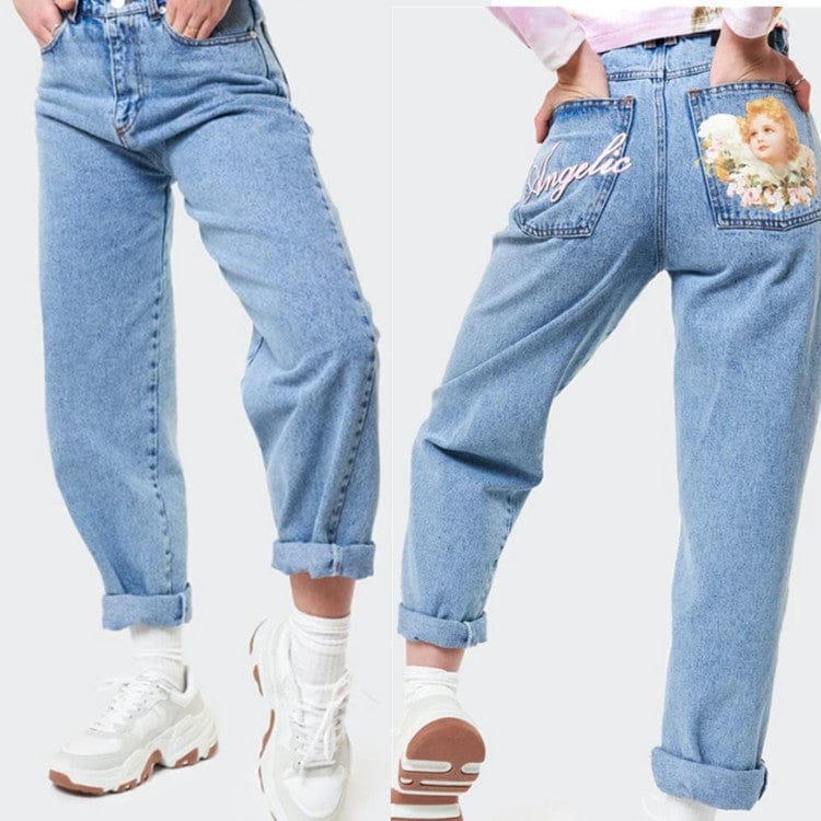 Angelic Denim-Jeans mit Cherub-Blumenmuster